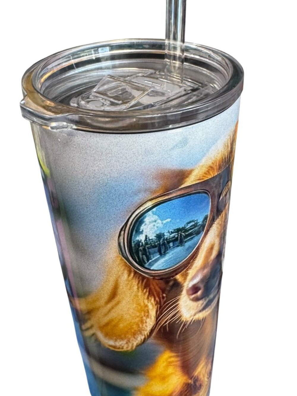 Cool Golden Retriever with Sunglasses Slim Tumbler, 30oz, with Lid and Straw